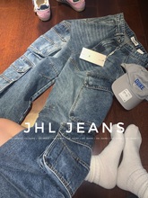 直筒阔腿裤 JHL 牛仔裤 水洗蓝重磅多口袋立体剪裁工装 男女 JEANS