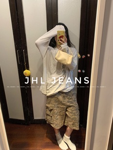 棕色豹纹多口袋工装 JHL 时髦精 男女 JEANS 短裤