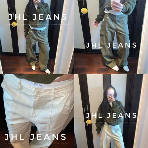 JHL美式复古百搭阔腿工装牛仔裤