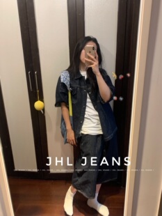 JHL JEANS 极简约 时髦 原色纯棉套装 短中裤 短衬衫 可拆分 男女