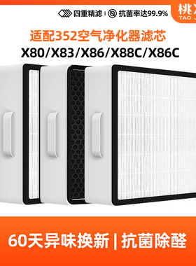 适配352空气净化器滤芯X80 X88 X80C X83C标准过滤网加强X86 Plus
