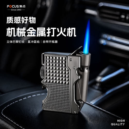 焦点金属直冲防风打火机带开瓶器