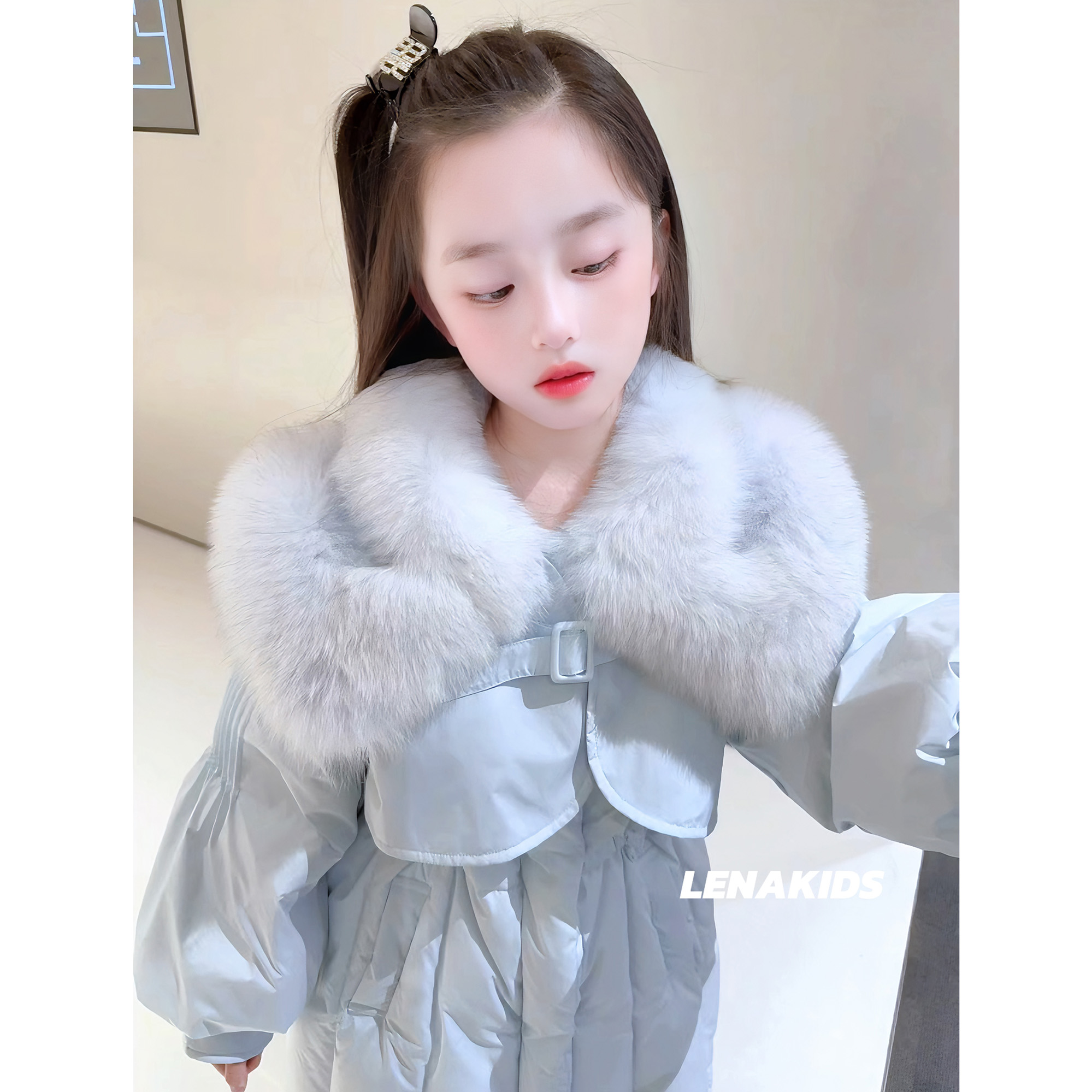 Lenakids财阀千金超大狐狸毛领新国标90白鸭绒女童羽绒服24112003