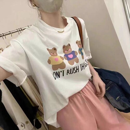 短袖百搭T恤卡通纯棉女韩国代购