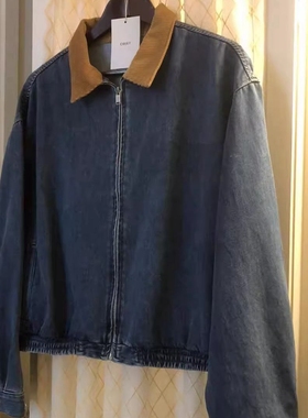 现韩国东大门代购objet2025秋季新款时尚百搭拼灯芯绒领牛仔外套