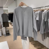 现韩国东大门代购 T恤 宽松长袖 self service2026春圆领百搭落肩袖