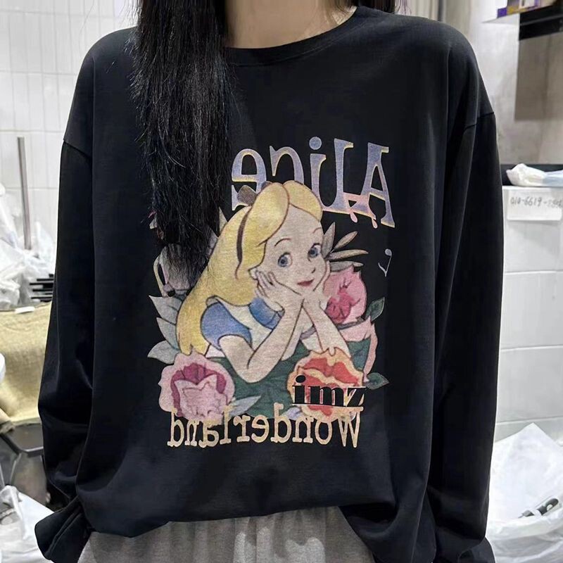 长袖百搭T恤印花棉女韩国代购