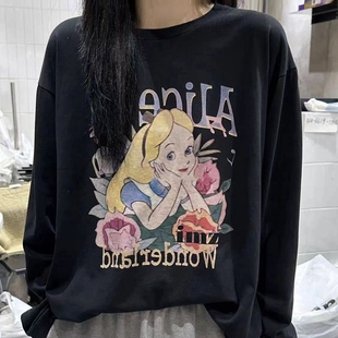 T恤 百搭宽松卡通减龄印花长袖 现韩国东大门代购 女VANTA2025秋新款