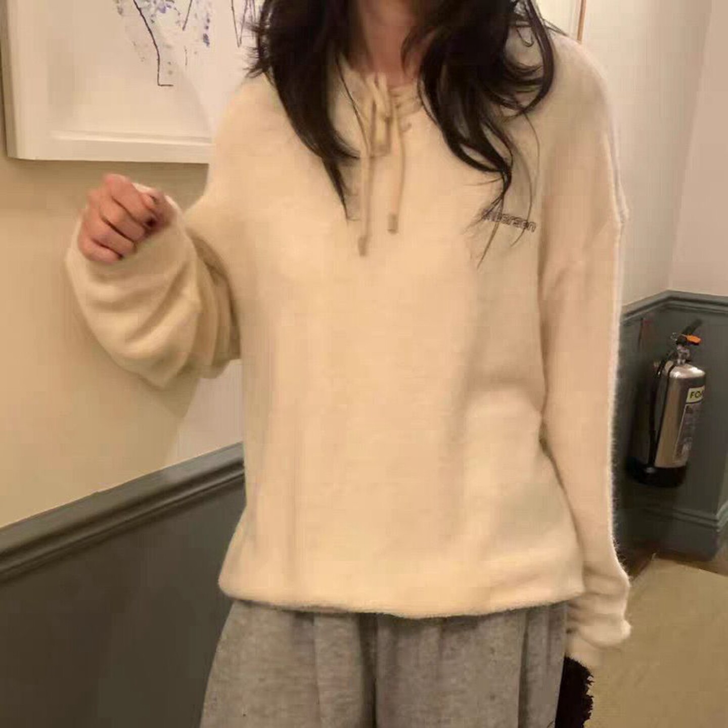 韩国代购时尚简约系带圆领针织衫