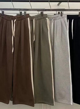 现韩国东大门代购VIRKIN2025秋冬款洋气简约两条杠花边加绒阔腿裤