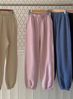 现韩国东大代购MARAIS2025新款百搭纯色宽松束脚加绒休闲我卫裤女