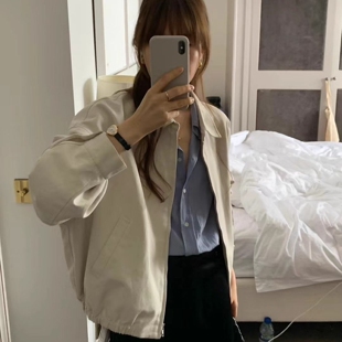 现韩国东大门代购OUNCE2025秋季款休闲简约翻领拉链纯色夹克外套