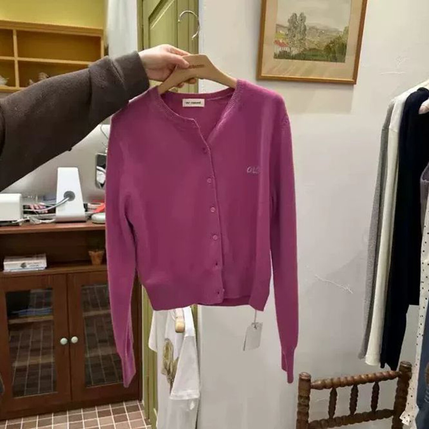 韩国女装圆领百搭系扣针织开衫