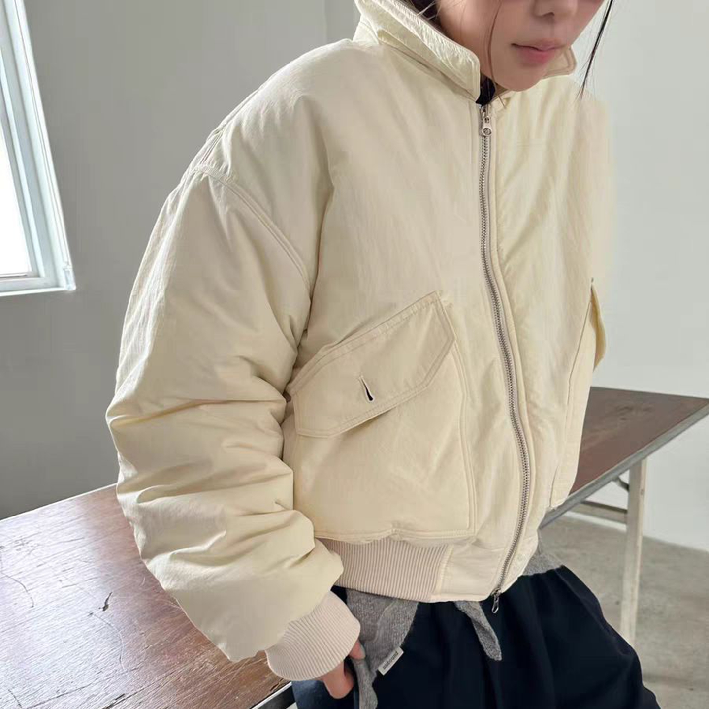 韩国代购短款内绒夹克棉服外套