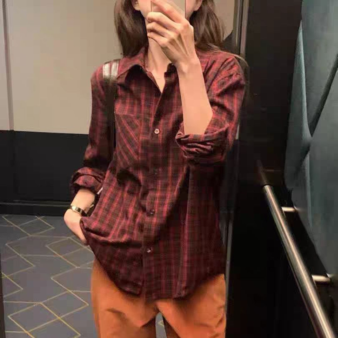 韩国代购休闲百搭复古格子衬衫