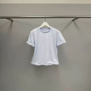 现water韩国东大门代购2026春季新款洋气百搭圆领卷边设计短袖T恤