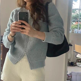 简约圆领拉链针织开衫 时尚 毛衣 女OUNCE2025冬季 现韩国东大门代购