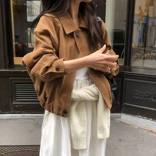 韩国代购休闲百搭灯芯绒短外套女