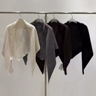 现韩国东大门代购woodsage2025秋季时尚简约纯色羊毛针织披肩围巾