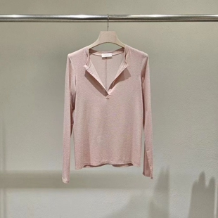 现韩国东大门代购statement202秋季款洋气百搭半开V领显瘦长袖T恤