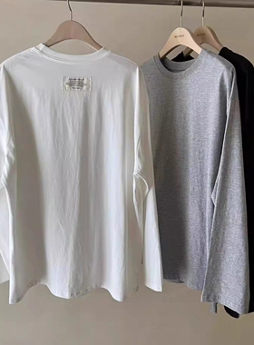 现韩国东大门代购self service2026春宽松休闲后贴标圆领长袖T恤