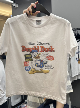 现韩国东大门代购CREDITO2025夏百搭洋气卡通唐老鸭印花短袖T恤女