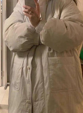 现韩国东大门代购OBJET2025秋冬款简约休闲连帽中长纯色羽绒服女