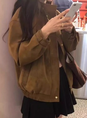 现韩国东大门代购OBJET2025秋季新款时尚百搭立领皮衣休闲短外套