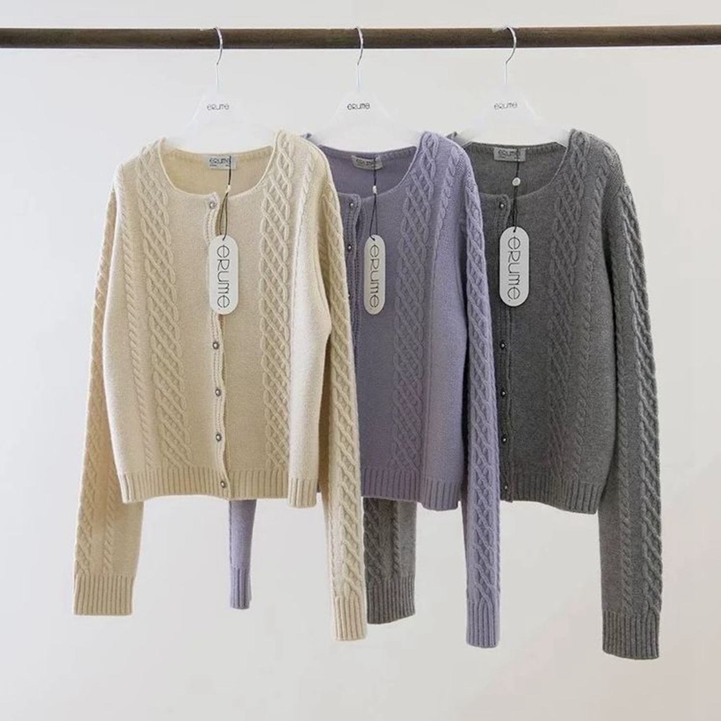 韩国代购圆领单排扣百搭针织开衫