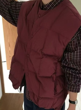 现韩国东大门代购self service2025秋季简约方格系扣圆领羽绒马甲