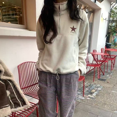 韩国代购休闲百搭半拉链立领卫衣