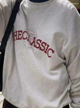 现韩国东大门代购self service2025秋季宽松百搭字母印花套头卫衣