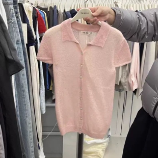 针织衫 百搭纯色微透翻领短袖 女 breathe2026春季 现韩国东大门代购