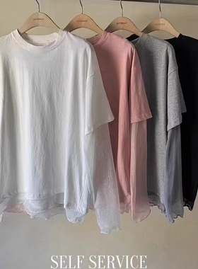 现韩国东大门代购self service2025秋季款时尚拼接假两件长袖T恤