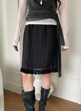 现韩国东大门代购atmosphere2026春季韩系百搭高腰流苏拼接半身裙