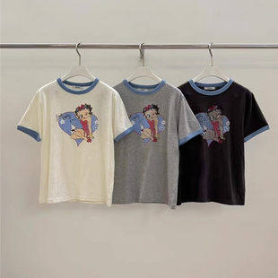 现韩国东大门代购女PEBBLE2026夏季新款洋气爱心贝蒂印花短袖T恤