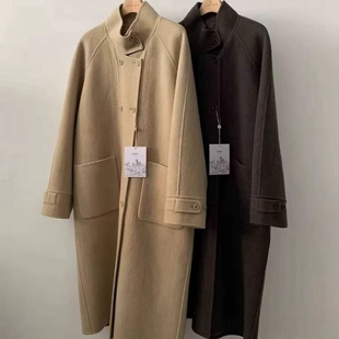现韩国东大门代购overtake202秋冬时尚百搭立领双排扣羊毛大衣女