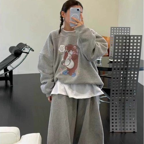 韩国代购百搭宽松卡通加绒卫衣女