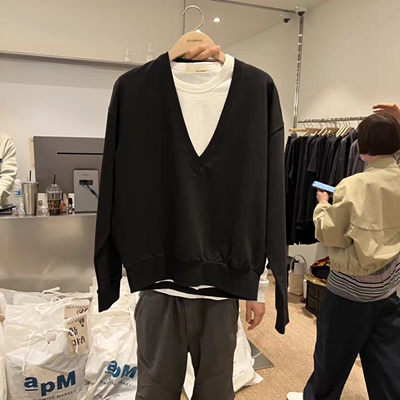 韩国代购休闲宽松V领百搭卫衣