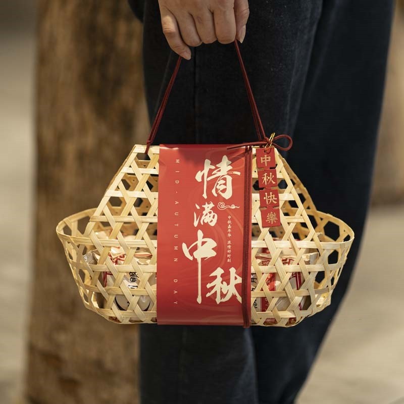 中秋月饼篮子手工diy纯手工编竹篮创意大闸蟹螃蟹竹篮月饼礼盒