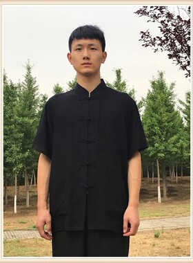 夏季棉绸短袖上衣纯棉唐装武术服