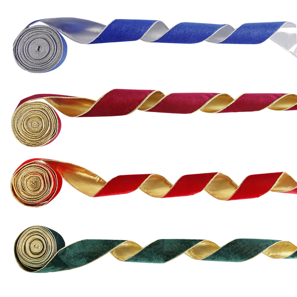 2024新款绿红蓝植绒圣诞丝带圣诞节装饰圣诞树礼物盒包装织带缎带