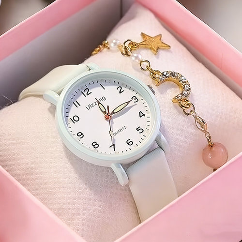 可爱风夜光手表女学生党指针式小清新考试用高颜值糖果色腕表