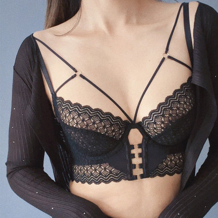 法式性感蕾丝聚拢文胸超薄透视软钢圈防下垂内衣时尚内衣女士胸罩