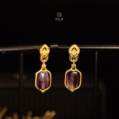 古法18K黄金原创设计千年紫水晶耳坠耳环女高级感耳钉古董珠饰品