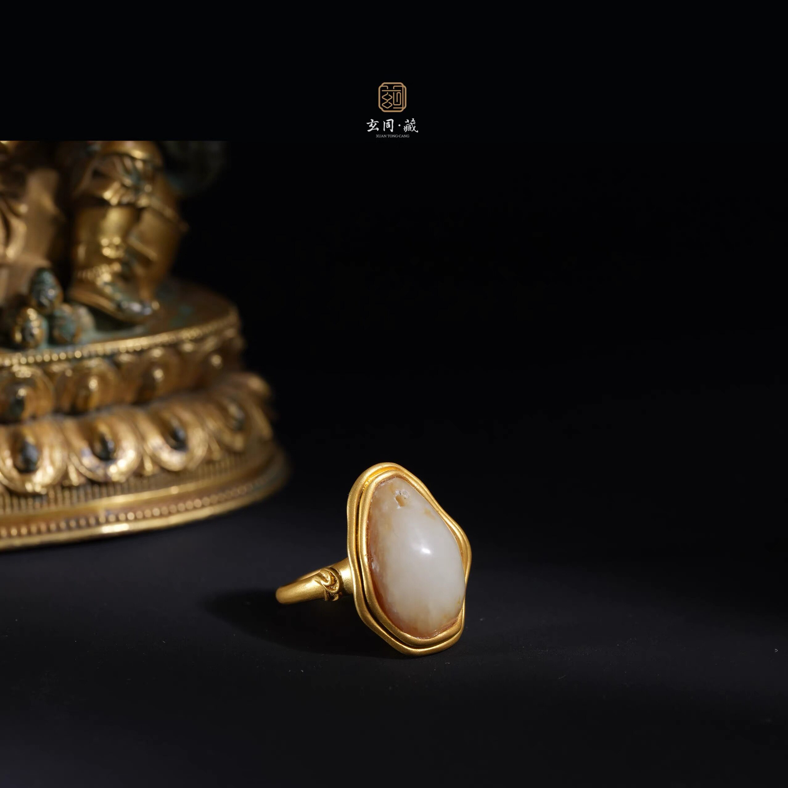 收藏级老古玉手饰品西周和田白玉贝币戒指戒环黄金小众设计感女真