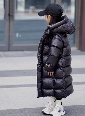 法国Fad Karan儿童长款黑色加厚羽绒服冬季过膝男女童白鸭绒外套
