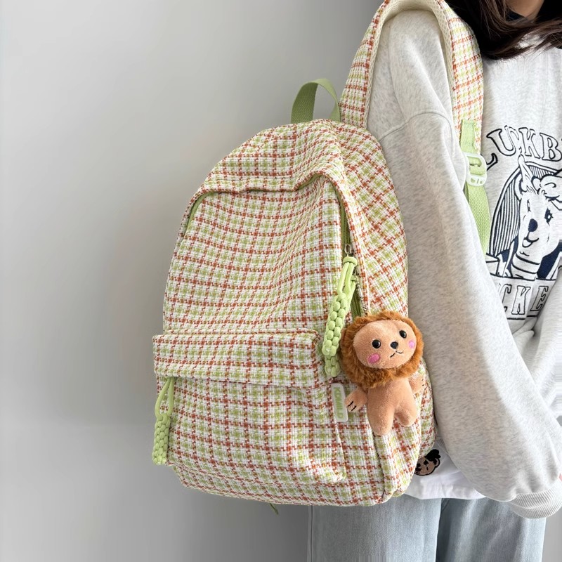 FadKaran双肩包高中生格子女背包