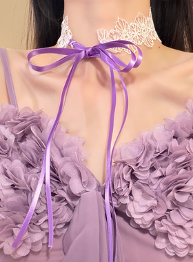 HEY TAO纯欲风系带蝴蝶结蕾丝项链甜美少女心气质颈链脖子配饰女