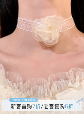 HEY TAO白色欧根纱花朵蕾丝choker颈带超仙气质项链脖子配饰颈链